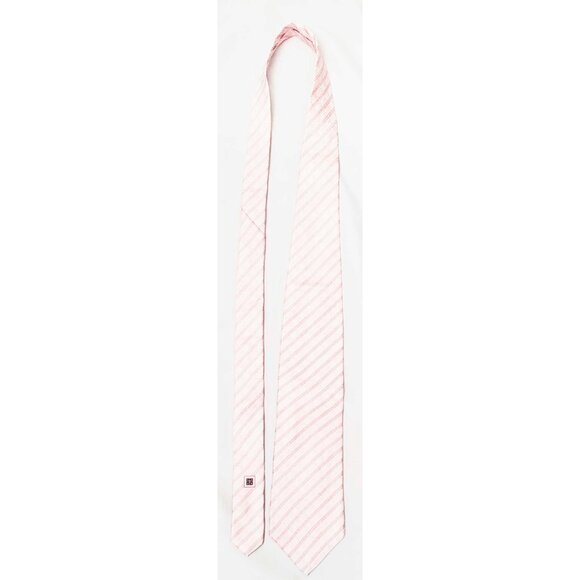 Givenchy Paris Mens Soft Pink Silk Logo and Stripe Neck Tie Made in Italy - Picture 4 of 8